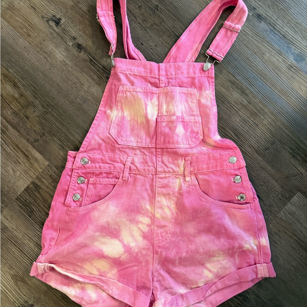 NWOT Free People Pink Tie-Dye Shorttalls/ Overalls